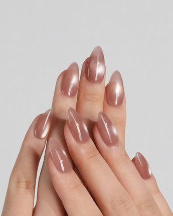 Sheer Look Team #1 press-on nail set — nude cat eye design, hand-painted with real gel polish