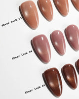 Sheer Look Team #2 handmade press-on nails featuring brown cat eye