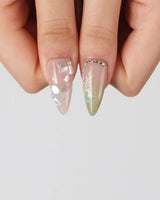 Shell Blossom nails in short almond — Gentle Pink & Green