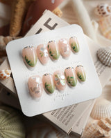Shell Blossom Extra Short Almond press on nails, handmade custom nails by Joyeenails