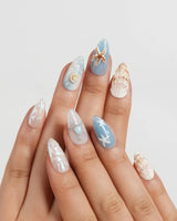 Shell Picking ocean-themed nail set with starfish, conch shells and pearl droplets