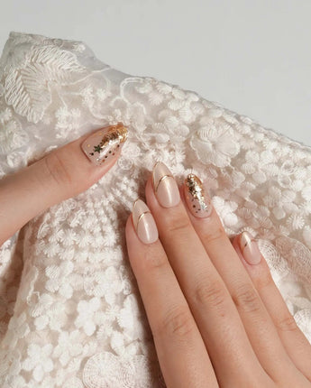 Glow as you nails in short almond — Luxury Champagne Gold Christmas,