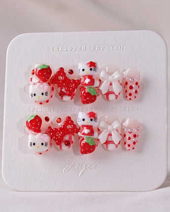 Red Kitty Nails Berry Darling - Joyeenails - AN047 - 1 - XS / Short Oval