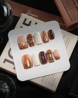 Shy Fawn handmade press-on nails in extra short square shape by Joyee Nails