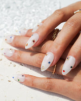 Sicily nails handmade press-on nails featuring milky white colorful rhinestone nails