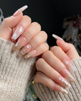 Silent Night press-on nails — Champagne Gold Glitter, Christmas Reindeer & Snowflakes. handmade nail art by Joyee Nails