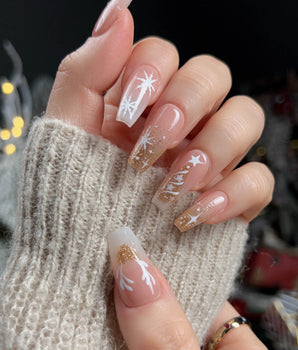 Silent Night press-on nails — Champagne Gold Glitter, Christmas