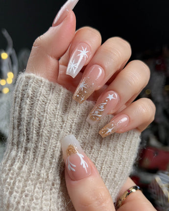 Silent Night press-on nails — Champagne Gold Glitter, Christmas