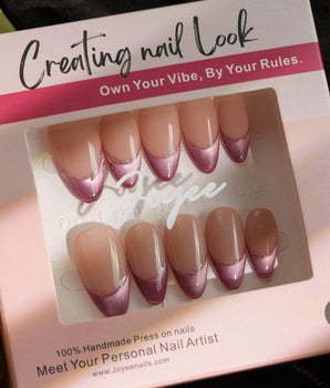 Silk Blush press-on nail set — Gentle Pink Tone, French Cat Eye Gradient. design, hand-painted with real gel polish
