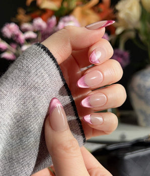 Silk Blush handmade press-on nails featuring Gentle Pink Tone, French Cat Eye Gradient.