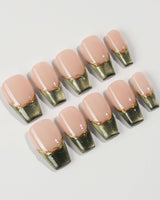 Silk Green in medium coffin shape with emerald cat-eye tips and delicate gold accents