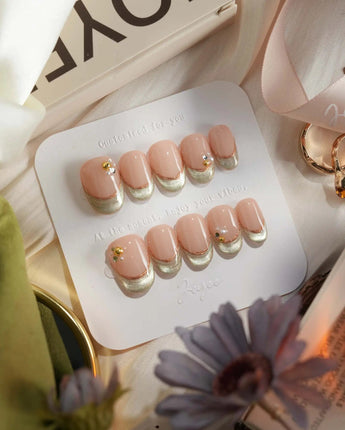 Silk Green - New nails — nude pink base sage by Joyee Nails