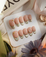 Silk Green - New nails — nude pink base sage by Joyee Nails