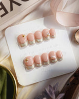 Silk Green - New nails in extra short coffin — nude pink base sage