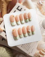 Silk Green - New Medium Coffin press on nails, handmade custom nails by Joyeenails