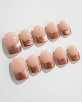 Silk Mousse press-on nails in short square shape — Champagne Cat Eye, French Silver Wire.