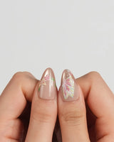 Silk Stitch press-on nails in short almond shape — Midsummer Blooms, Colorful 3d Hand-painted Florals & Dancing Butterflies.