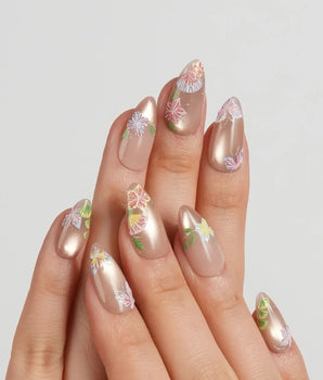 Silk Stitch press-on nails — Midsummer Blooms, Colorful 3d