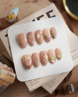 Silk Stitch nails in extra short almond — Midsummer Blooms, Colorful 3d