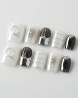 Silver Flame press-on nails in extra short square shape — silver chrome metallic 3D sculpted nails