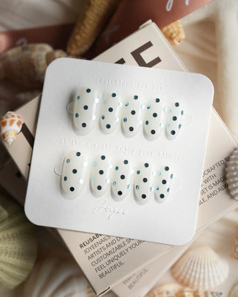 Silver Rain Short Oval press on nails, handmade custom nails by Joyeenails