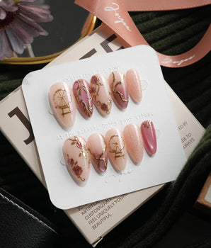 Sleeping Beauty Medium Almond with pink Luxury non-3d handmade press-on nails - image 2