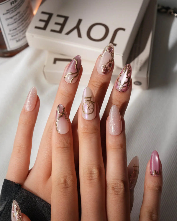 Sleeping Beauty Medium Almond with pink Luxury non-3d handmade press-on nails - image 1
