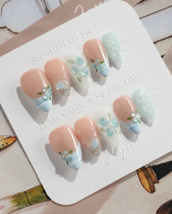 Slushie Blueberry summer slushie nails with blueberry charms and ice-like textures