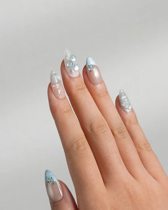 Slushie Blueberry summer nails with hand-painted berries and chilled blue gel texture