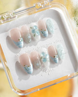 Slushie Blueberry close-up of 3D blueberry charms, icy plaid, and nude cat-eye glow