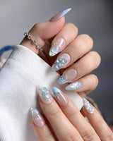 Slushie Blueberry short almond nails with fresh berry charms and shimmering ice details