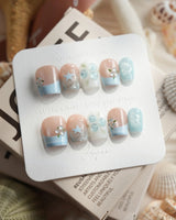 Slushie Blueberry extra short coffin nails with icy blue plaid and glossy berries