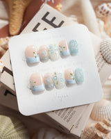 Slushie Blueberry extra short square nails with nude cat-eye and 3D blueberry art
