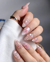 Slushie Peach pink ombre nails with 3D peach charms and glistening dewdrop bubbles