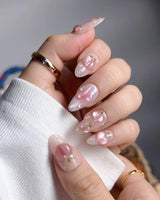 Slushie Peach summer nails with light pink shimmer and fridge-fresh peach details