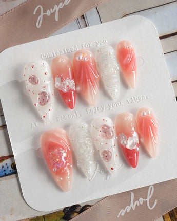 Slushie Strawberry close-up of pink soda nail art with fruit and shell details