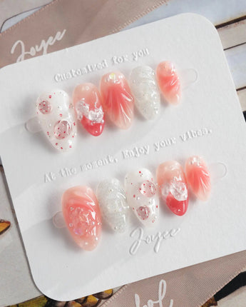 Slushie Strawberry candy-soft nails with 3D strawberry slices and bubbly accents