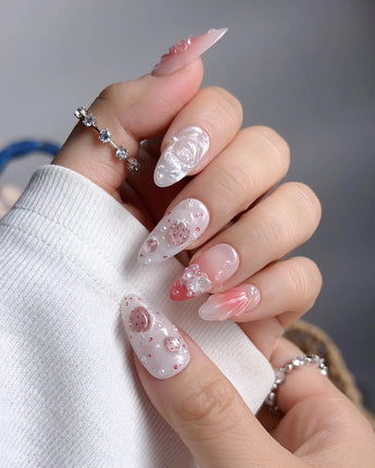 Slushie Strawberry nails with hand-sculpted fruit slices and bubbly slushie texture
