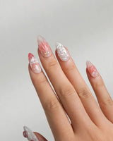Slushie Strawberry summer nails with pink ombre, translucent shine, and strawberry art