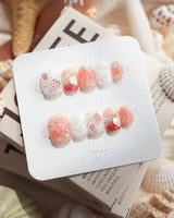 Slushie Strawberry extra short squoval nails with white pink gradient and strawberry art
