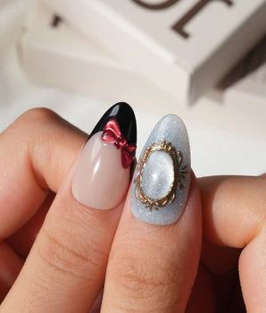 Snow White Medium Almond with multicolored cute 3d handmade press-on nails - image 2