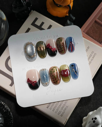 Snow White handmade press-on nails in short oval shape by Joyee Nails