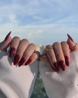 Solid Nails - Red Roses press-on nail set — deep red solid nails design, hand-painted with real gel polish