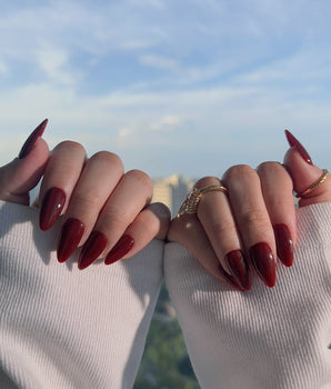 Solid Nails - Red Roses nail set with rich red solid color and smooth hand-painted gel shine
