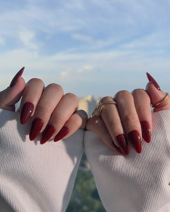 Solid Nails - Red Roses press-on nail set — deep red solid nails design, hand-painted with real gel polish