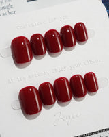 Solid Nails - Red Roses press-on nails in extra short squoval shape — deep red solid nails