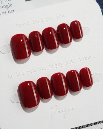 Solid Nails - Red Roses in extra short squoval shape with classic deep red polish