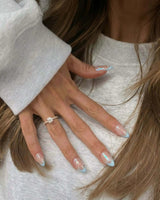 Sparkling Wine handmade nail set with reflective blue chrome French manicure
