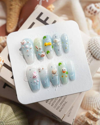 Splash Club pool animal press-on nails in medium coffin shape