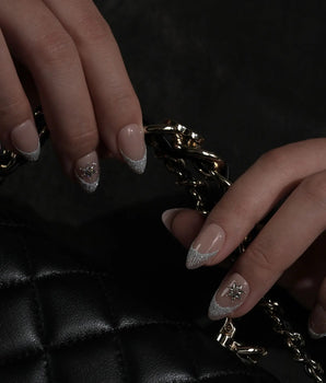 Spotlight Muse press-on nails — Soft Nude Pink, Silver